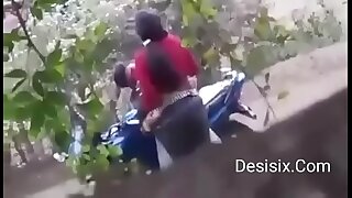 Desi couple standing have sex in forest