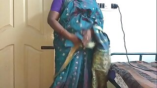 desi indian tamil telugu kannada malayalam hindi horny cheating wife vanitha wearing blue colour saree showing big boobs increased by shaved pussy press hard boobs press nosh rubbing pussy masturbation